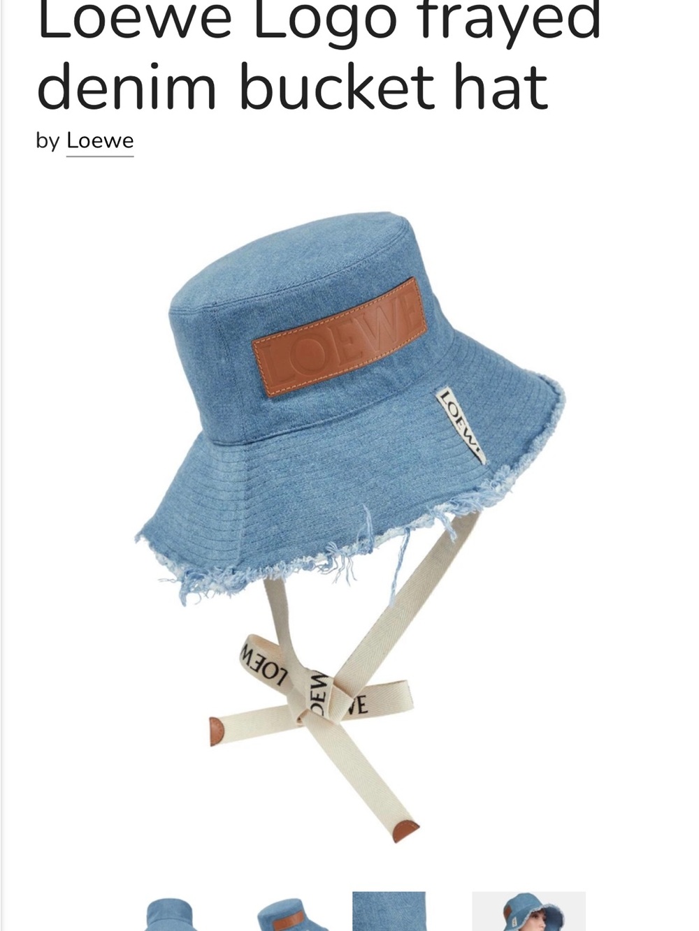Loewe Light Blue Frayed Denim Bucket Hat with Branded Chin Straps - Picture 2 of 7